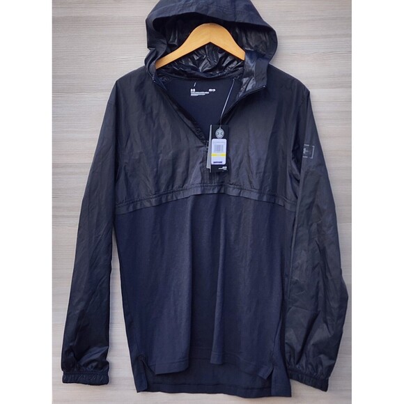 Under Armour Men's Sportstyle BLACK Anorak Half Zip Hooded Jacket Pullover Sz M